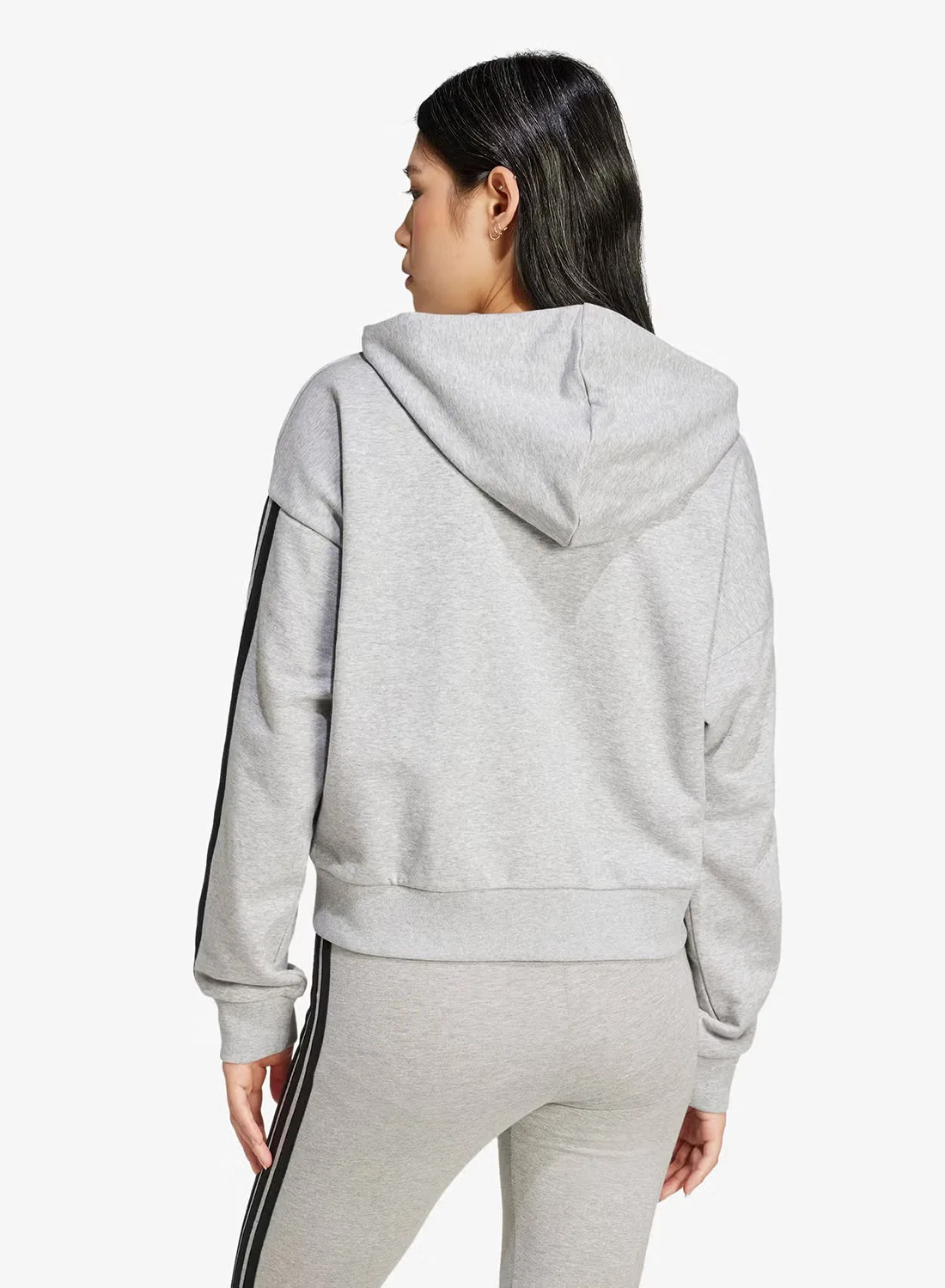 Худи с молнией из французского футера 3-Stripes Adidas, серый — фото 2