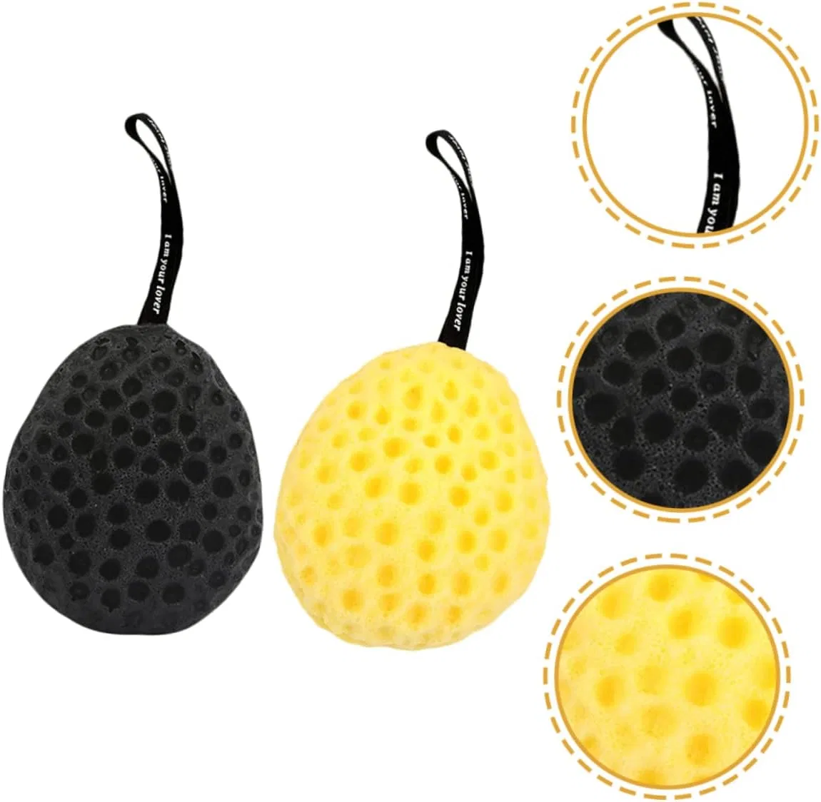 Набор мочалок для душа Honeycomb Bath Ball, MAGICLULU, 2 шт, 22x9x9 см, Желтый/Черный — фото 2