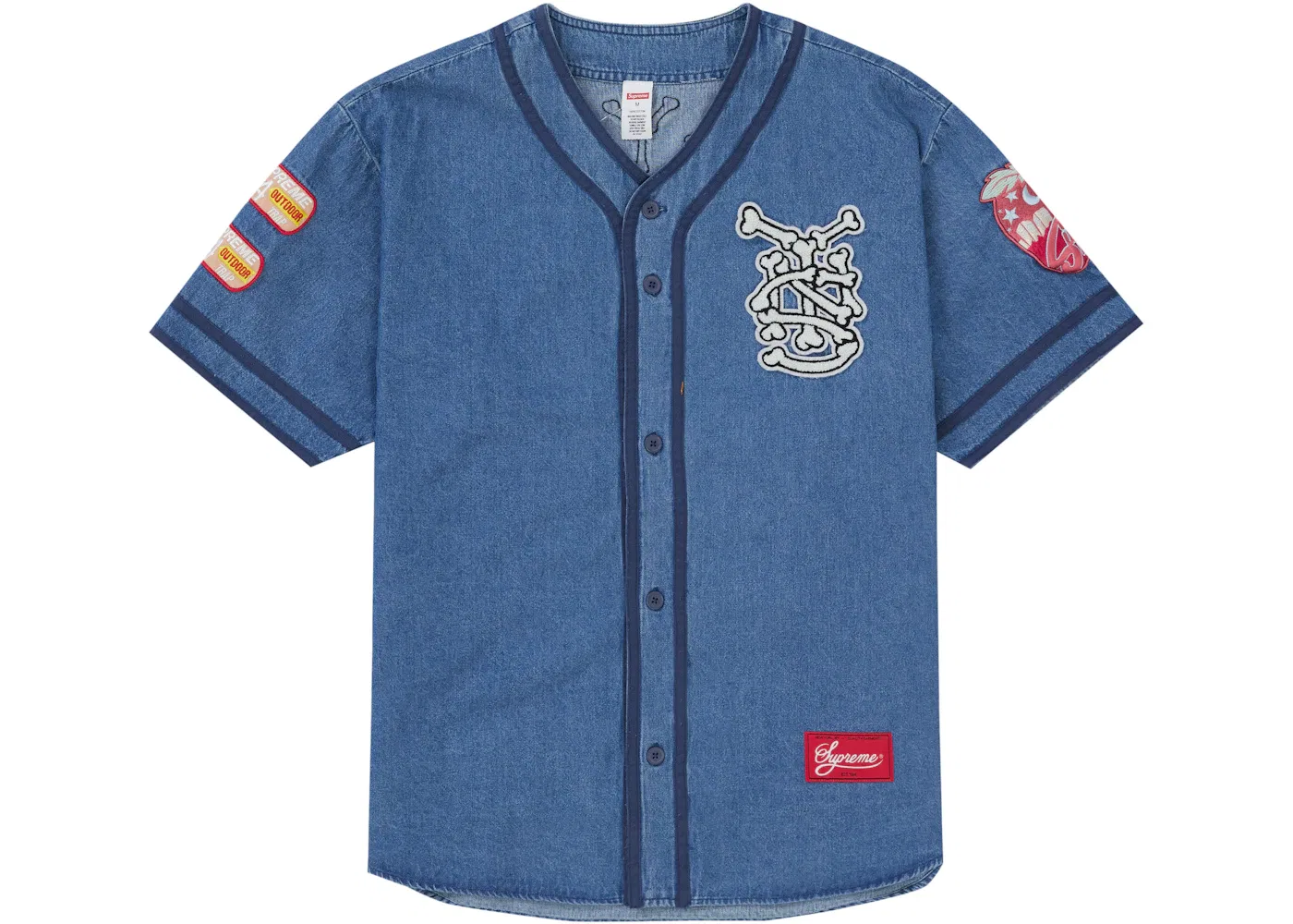Мужская джинсовая футболка-джерси с патчами Supreme Patches Denim Baseball Jersey, джинсовый — фото 2