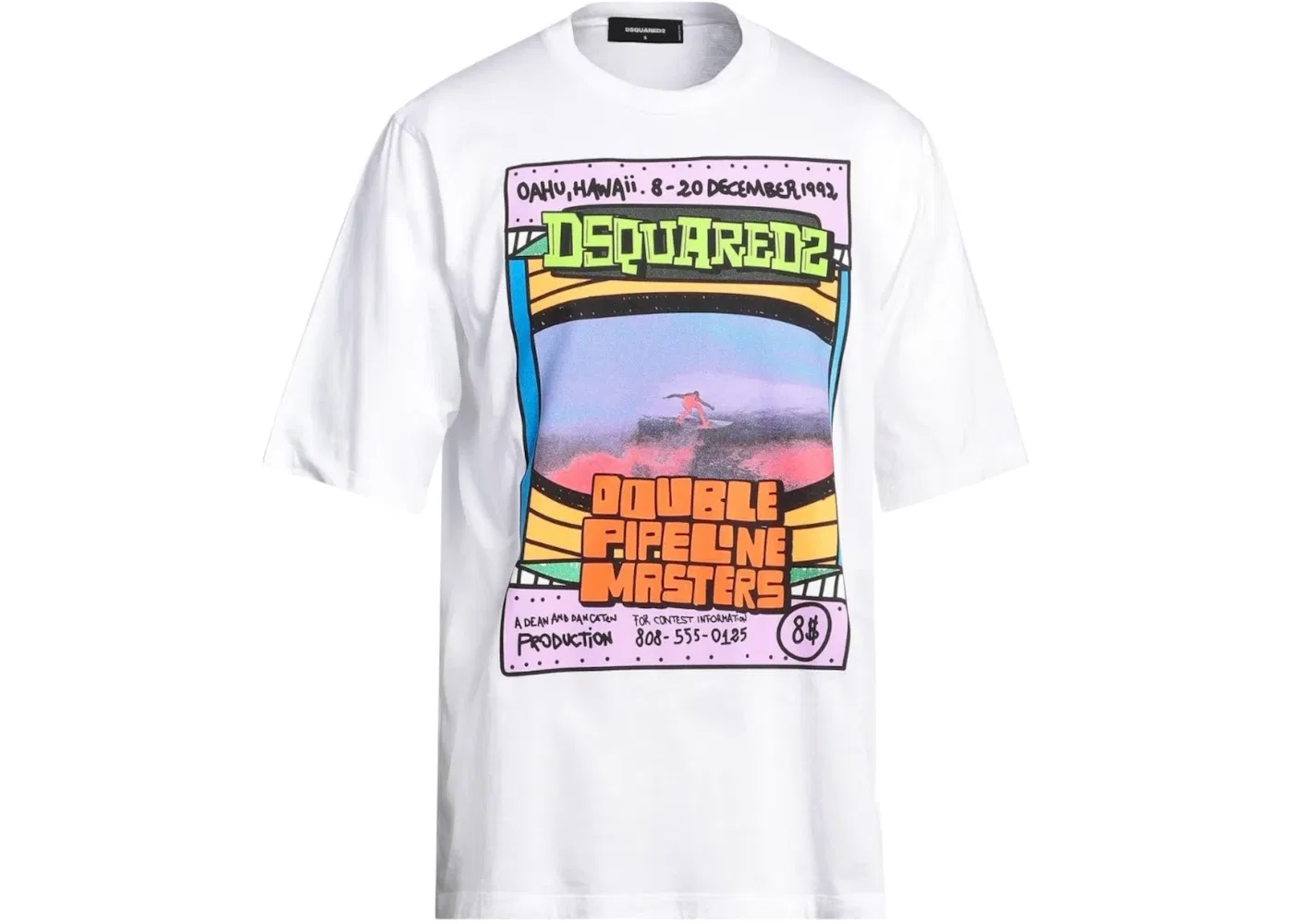 Мужская футболка с принтом Dsquared2 Double Pipeline Masters Design Skater Fit, White
