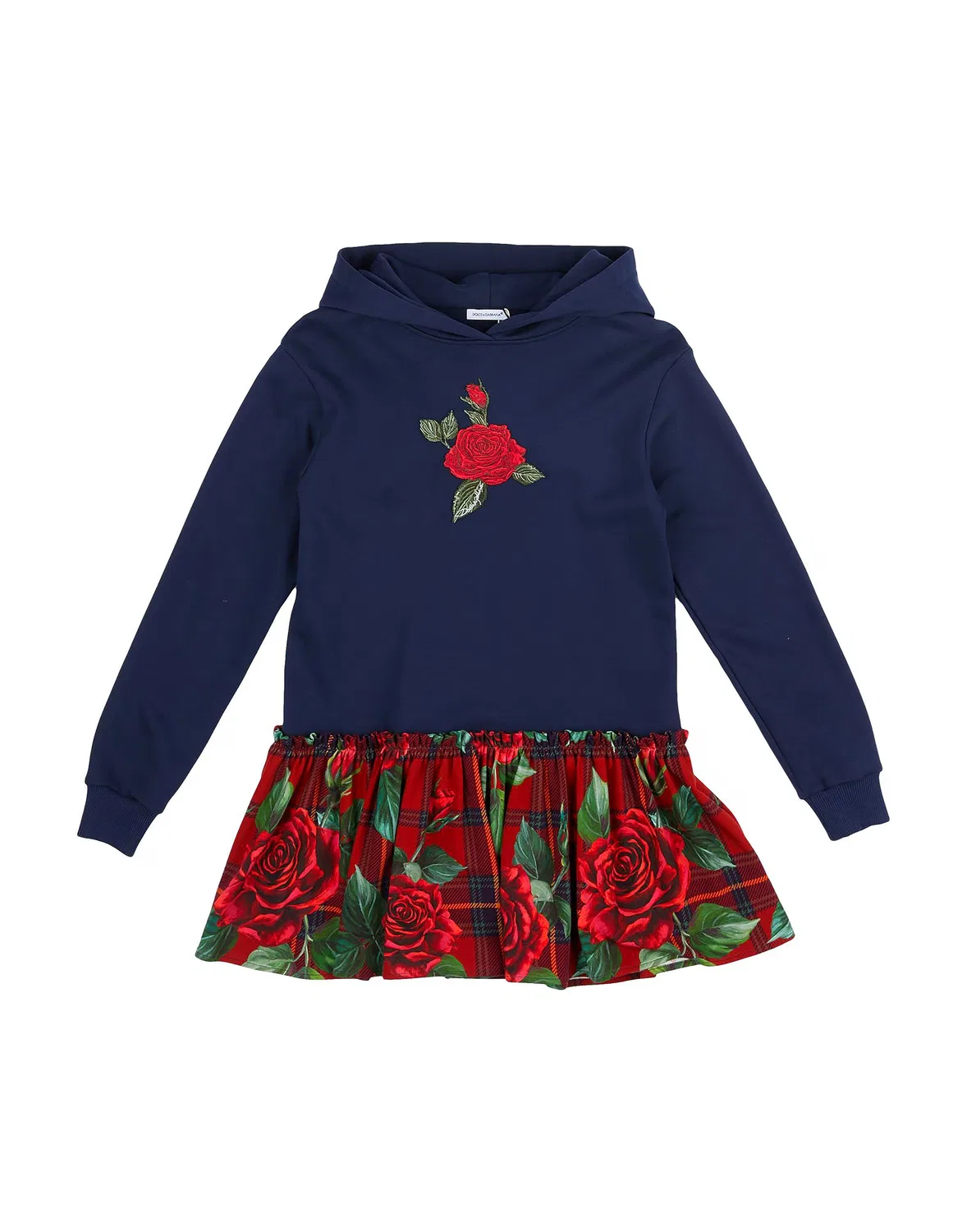 Детское платье для девочек с капюшоном French Terry Dolce&Gabbana, темно-синий