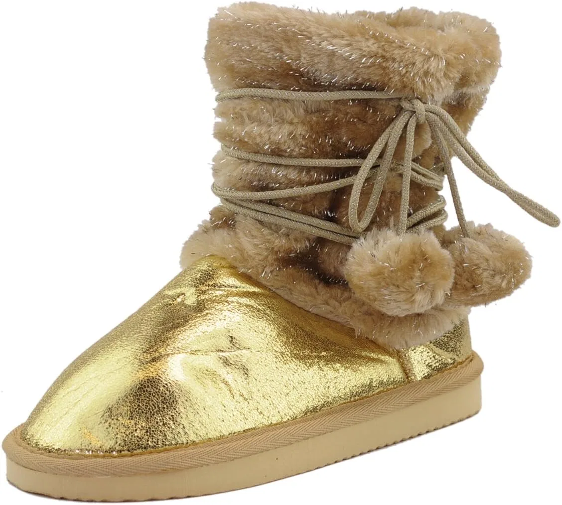 Детские зимние ботинки для девочек с помпонами NYFASHION101, Gold