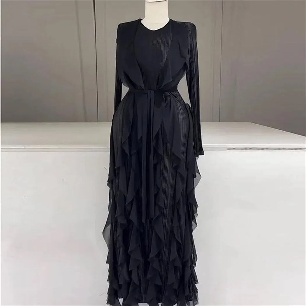 Женское вечернее платье с кружевом и рюшами, High Waist, Black — фото 3