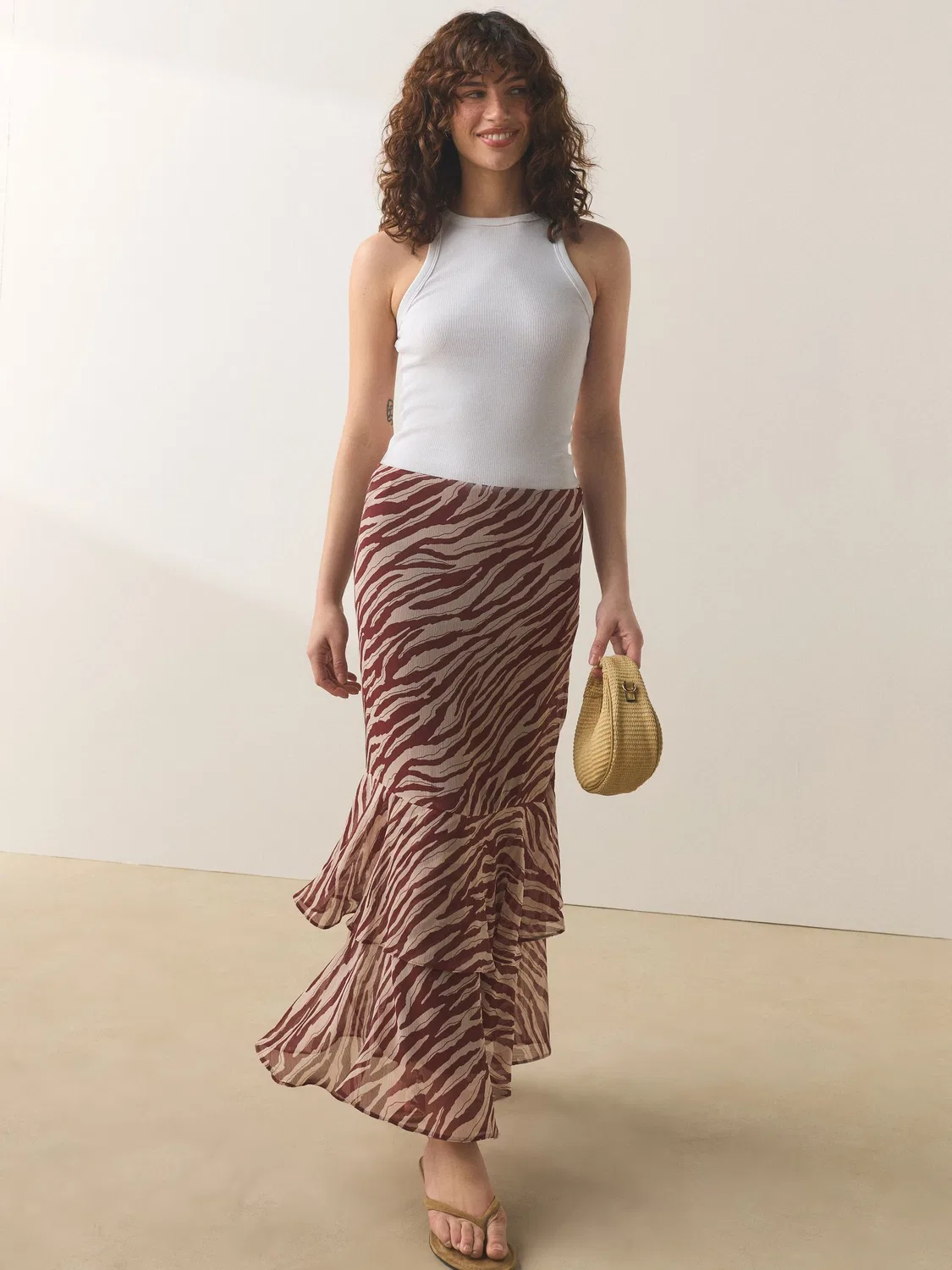 Юбка миди с воланами, Zebra Print Next, Коричневый