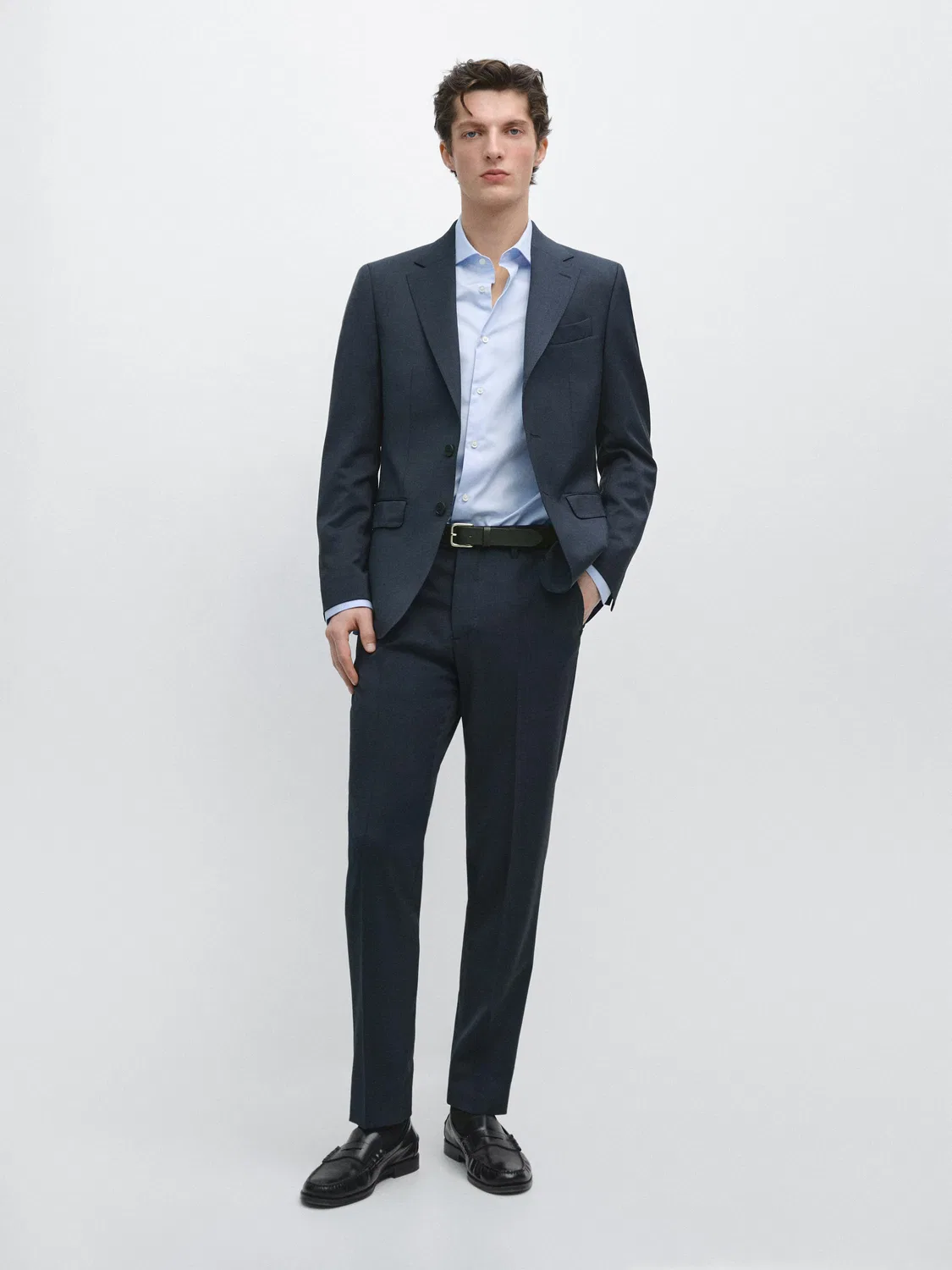 Пиджак Massimo Dutti, шерстяной, синий
