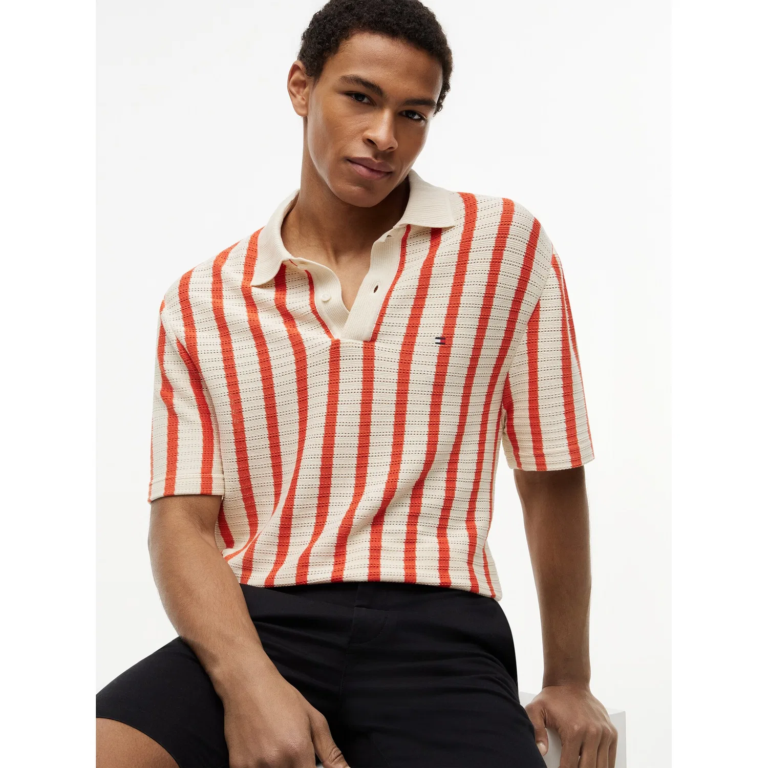 Мужское поло из сетчатого трикотажа Tommy Hilfiger, Muslin/Brilliant Orange — фото 2