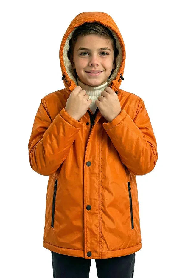 Детское пальто-парка для мальчиков с капюшоном Qawwa, Orange — фото 3