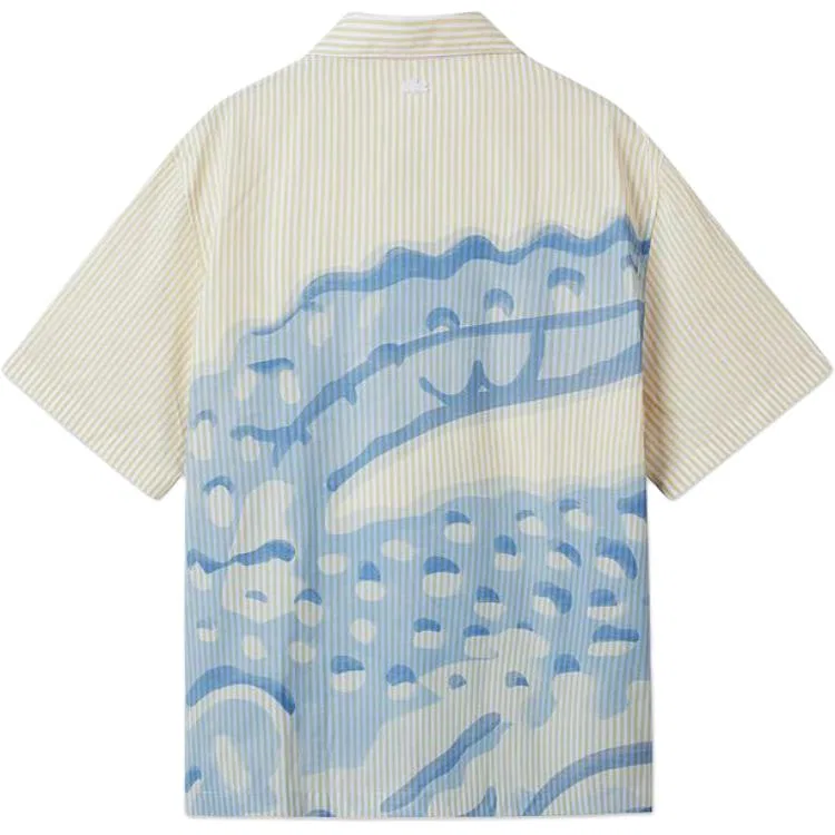 Рубашка Lacoste Мужская с коротким рукавом, Кубинский воротник, Сине-желтый полоска — фото 3