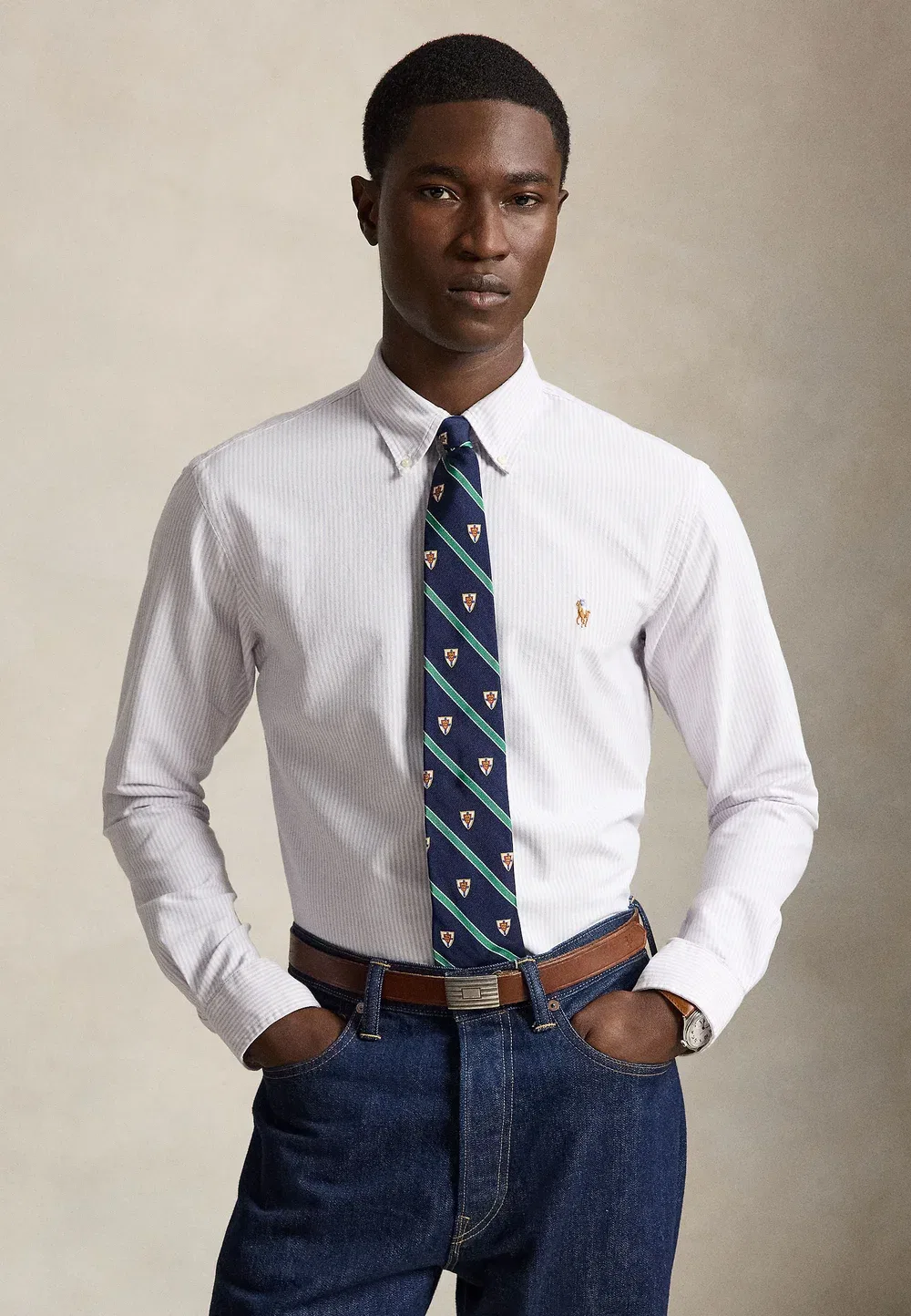 Рубашка-Оксфорд в полоску, сшитая на заказ Polo Ralph Lauren, Light Lilac
