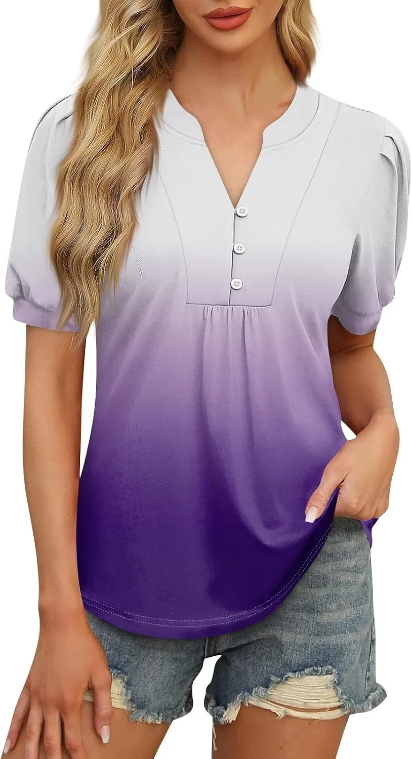Женская блуза с воланами и полоской, Button Down Tops, Purple