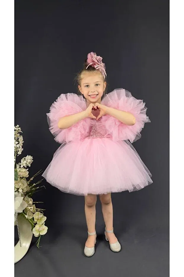Детское платье для девочек с пайетками Buse&Eylül Bebe, Pink — фото 3