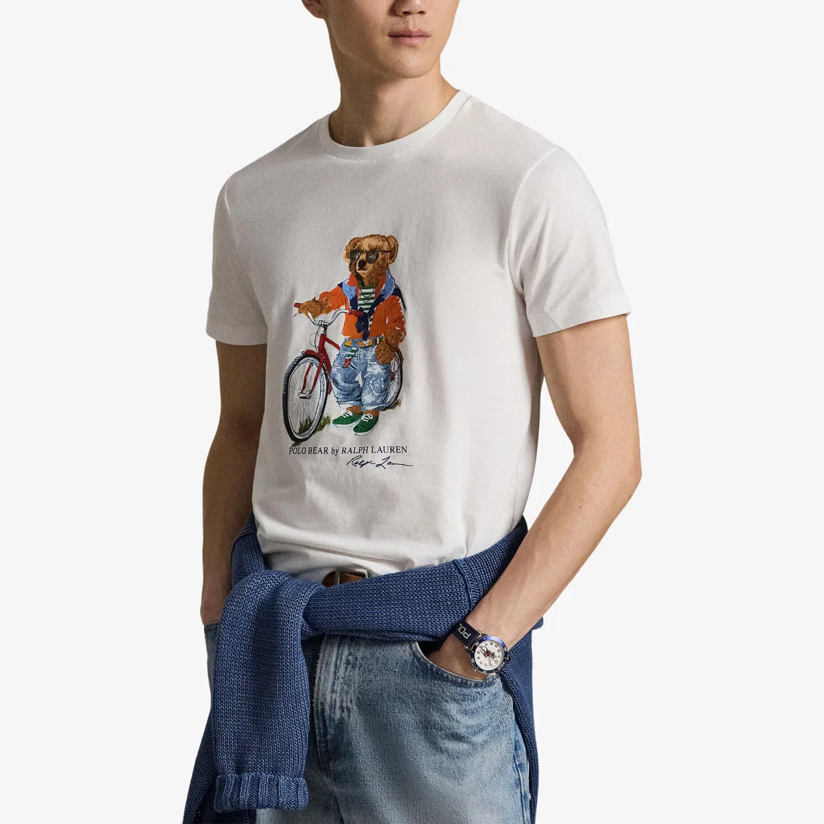 Хлопковая футболка-поло с принтом медведя для велоспорта Polo Ralph Lauren, белый — фото 3
