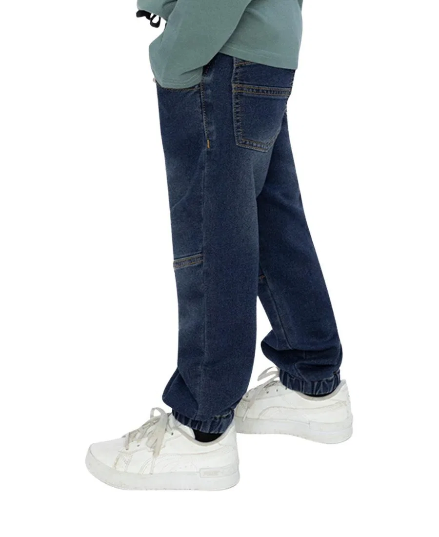 Детские джоггеры из денима с футером Deux par Deux, Navy Blue Denim — фото 4