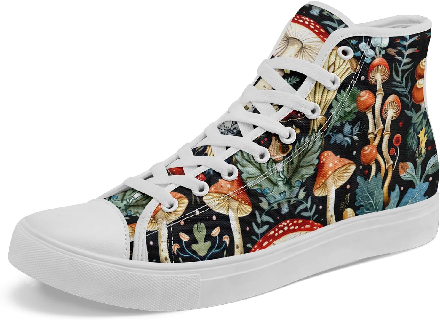 

Высокие кеды на холщовой основе AWSOLE «Грибной лес» для женщин и мужчин, винтажные готические стильные кроссовки с натуральным принтом, повседневная обувь, белый/черный/зеленый/оранжевый/бежевый