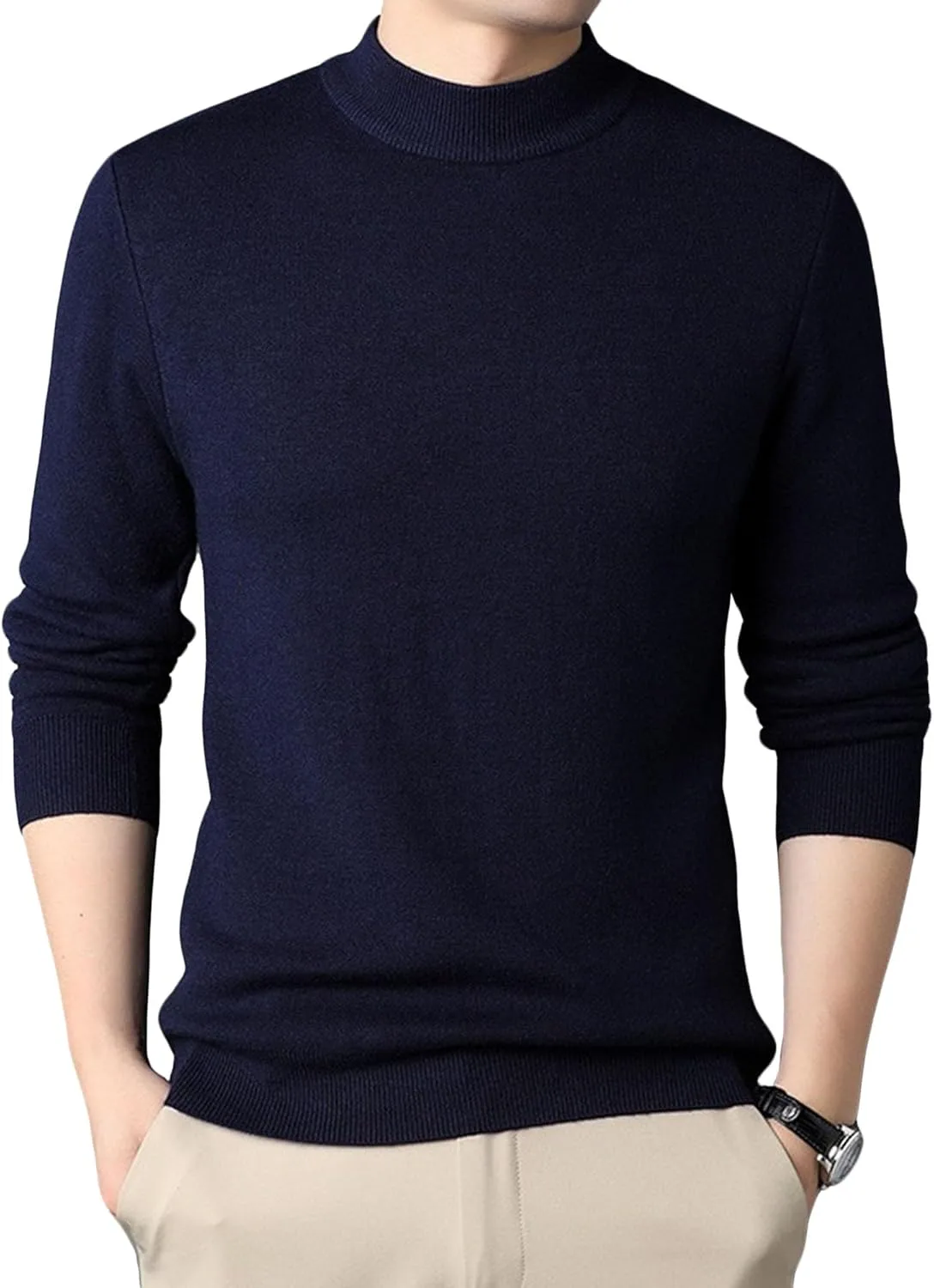 

JEShifangjiusu мужской базовый свитер с воротником-стойкой, длинный рукав, Slim Fit