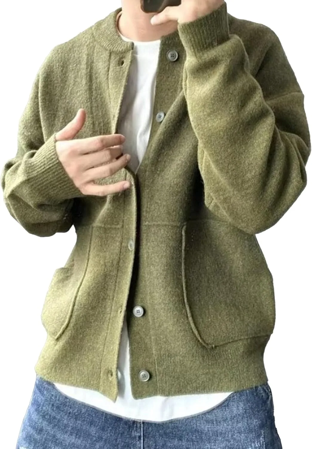 

Мужской свитер кардикан свободного кроя с длинным рукавом JEKE-DG