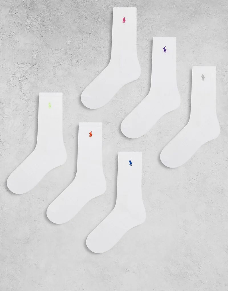 

Комплект из 6 пар носков Polo Ralph Lauren белого цвета с разноцветным логотипом