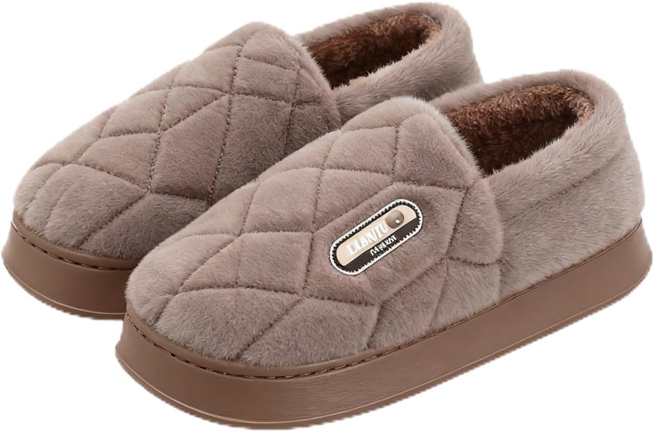 

Домашние тапочки для мужчин, теплые плюшевые, широкой посадки, мягкие, с эффектом памяти, большого размера, для спальни, с противоскользящей подошвой, для дома и улицы, размеры 7-16 Zickyo, Coffee(with Heel)