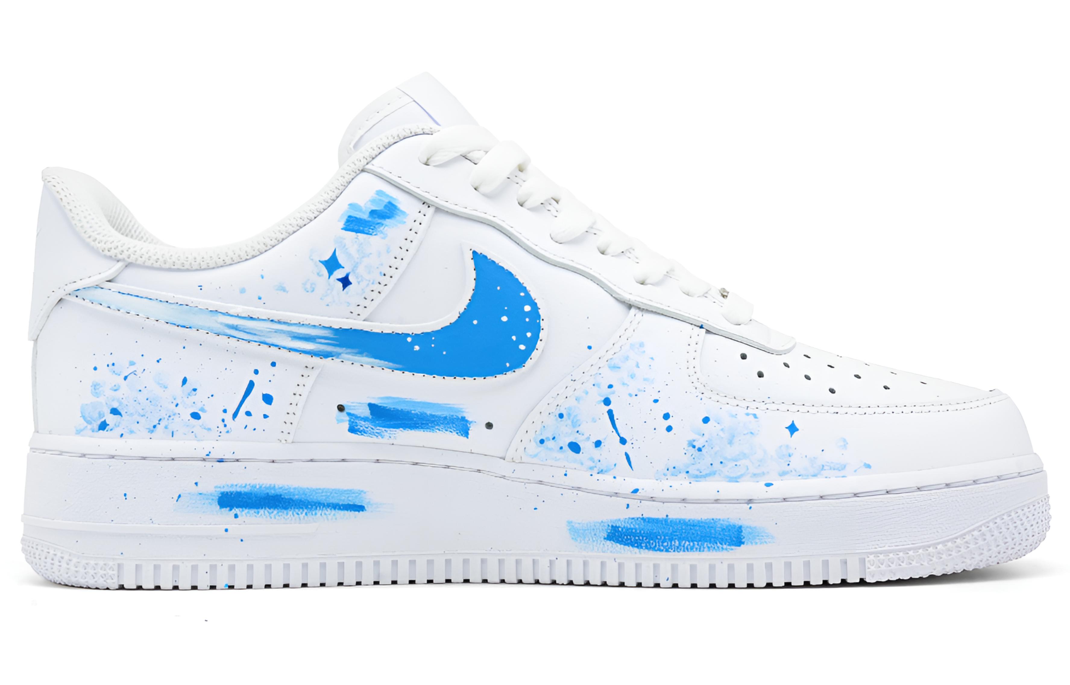 Nike Кроссовки для скейтбординга Air Force 1 Fun Graffiti Slip Resistant Low top для подростков бело-синие — фото 4
