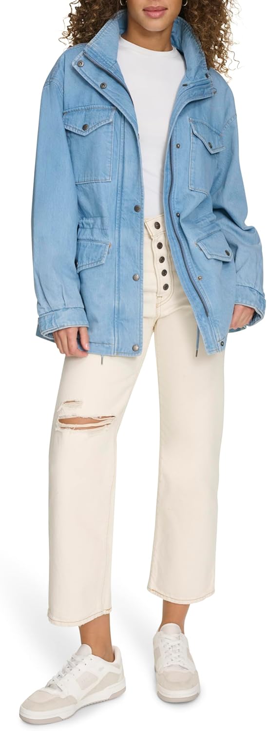 Женская куртка Levi's в стиле милитари с 4 карманами и воротником-стойкой, Light Wash Denim — фото 2