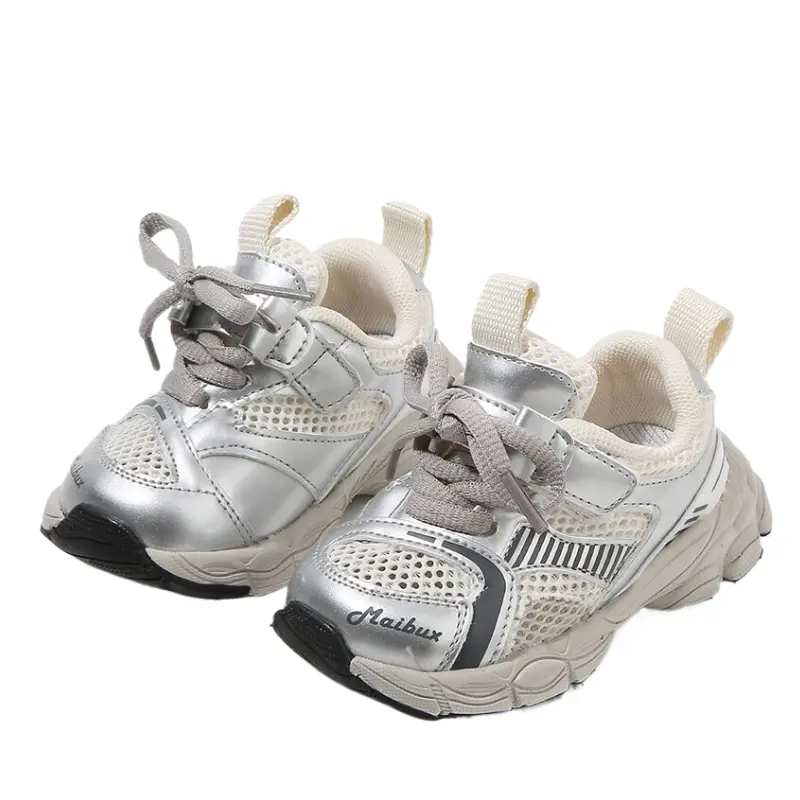 Кроссовки Slip Resistant Anti Kick Cushioning Breathable Abrasion Resistant Toddler Shoes Infant And Toddler MAIBUXIONG, серебряный — фото 2