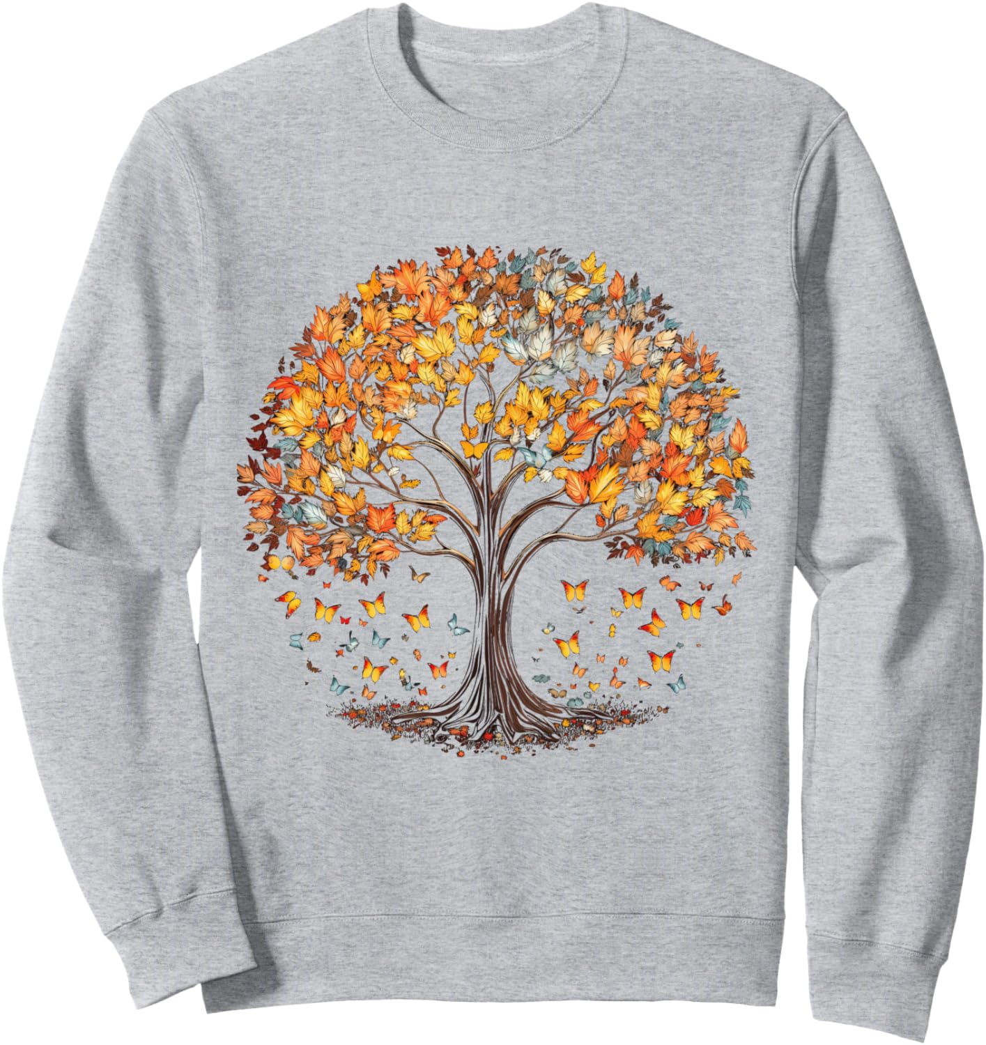 

Осенняя толстовка с изображением осенних листьев, дерева и бабочки Autumn Design With Butterflies And Trees, серый