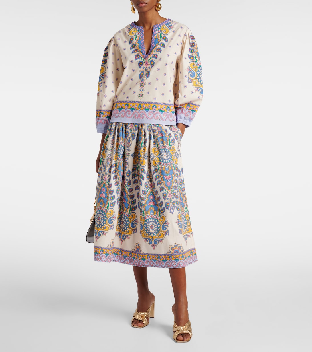 Юбка миди из хлопка с узором пейсли Etro, Print On White Base — фото 2