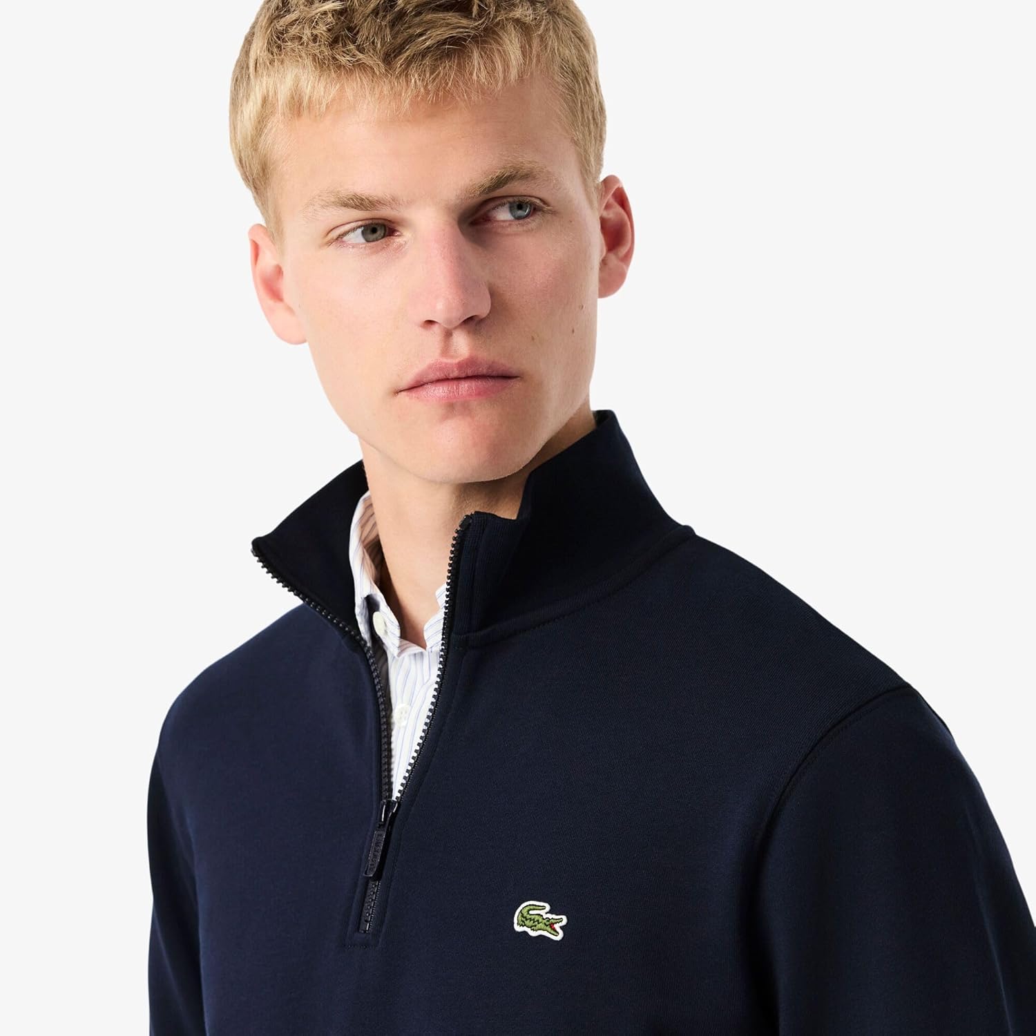 Толстовка Lacoste Мужская с высоким воротником и молнией до середины груди, темно-синий — фото 2