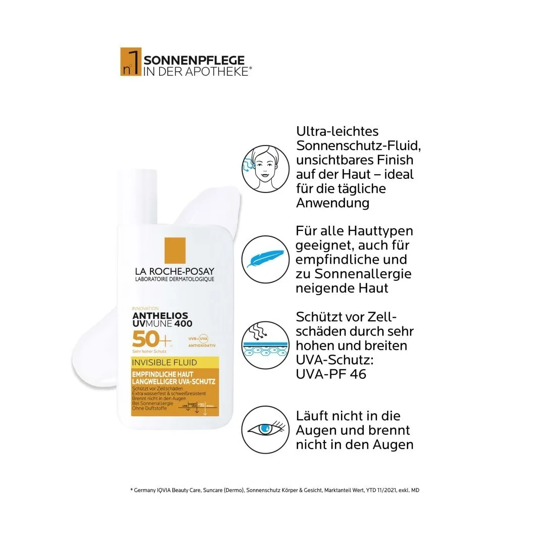 Солнцезащитный крем Anthelios Invisible Fluid UVMune 400 SPF 50+ La Roche Posay, 50 мл — фото 2
