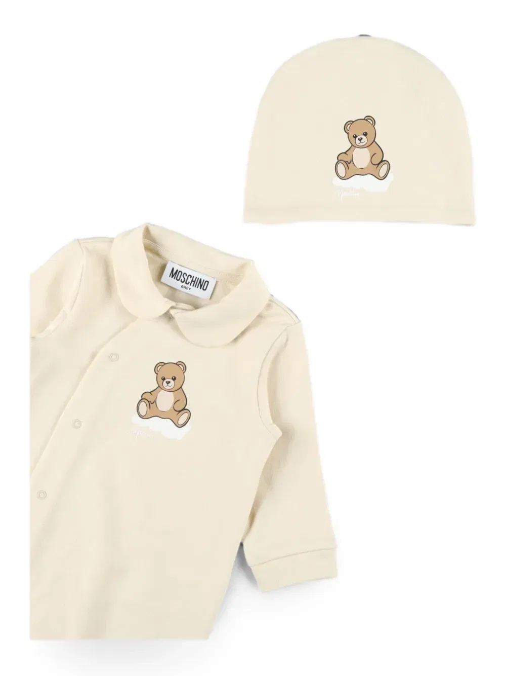 Комплект спальной одежды с принтом плюшевого мишки Moschino Kids, бежевый — фото 3