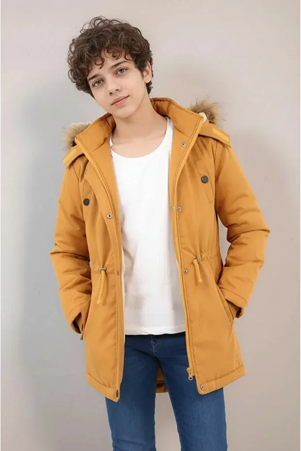 Детское пальто для девочек с капюшоном Hooded long boy's winter coat with fleece inside Wild Flower, Hardal — фото 2