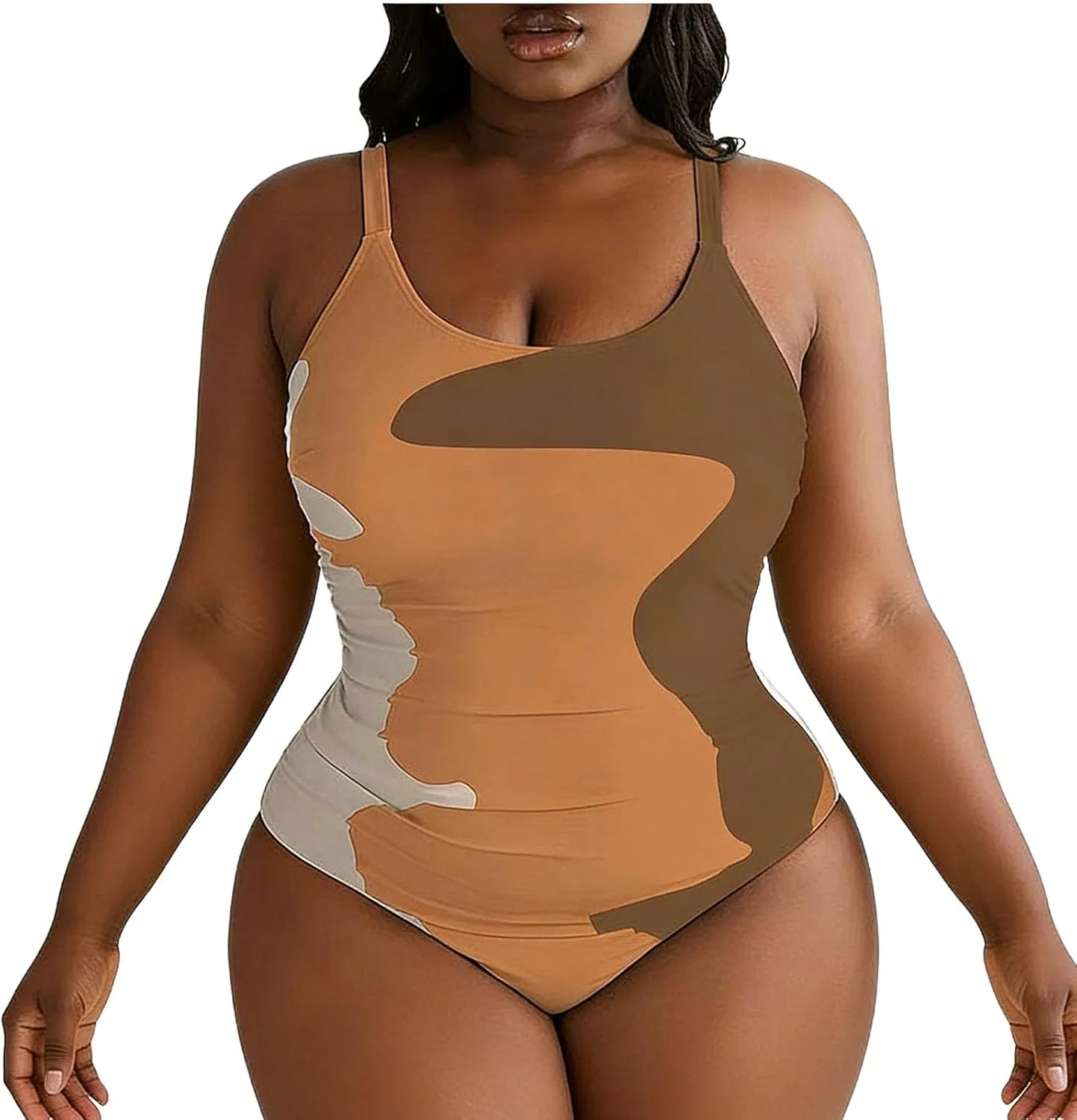 Женский слитный купальник с утяжкой живота Sports Swimsuit, Coffee