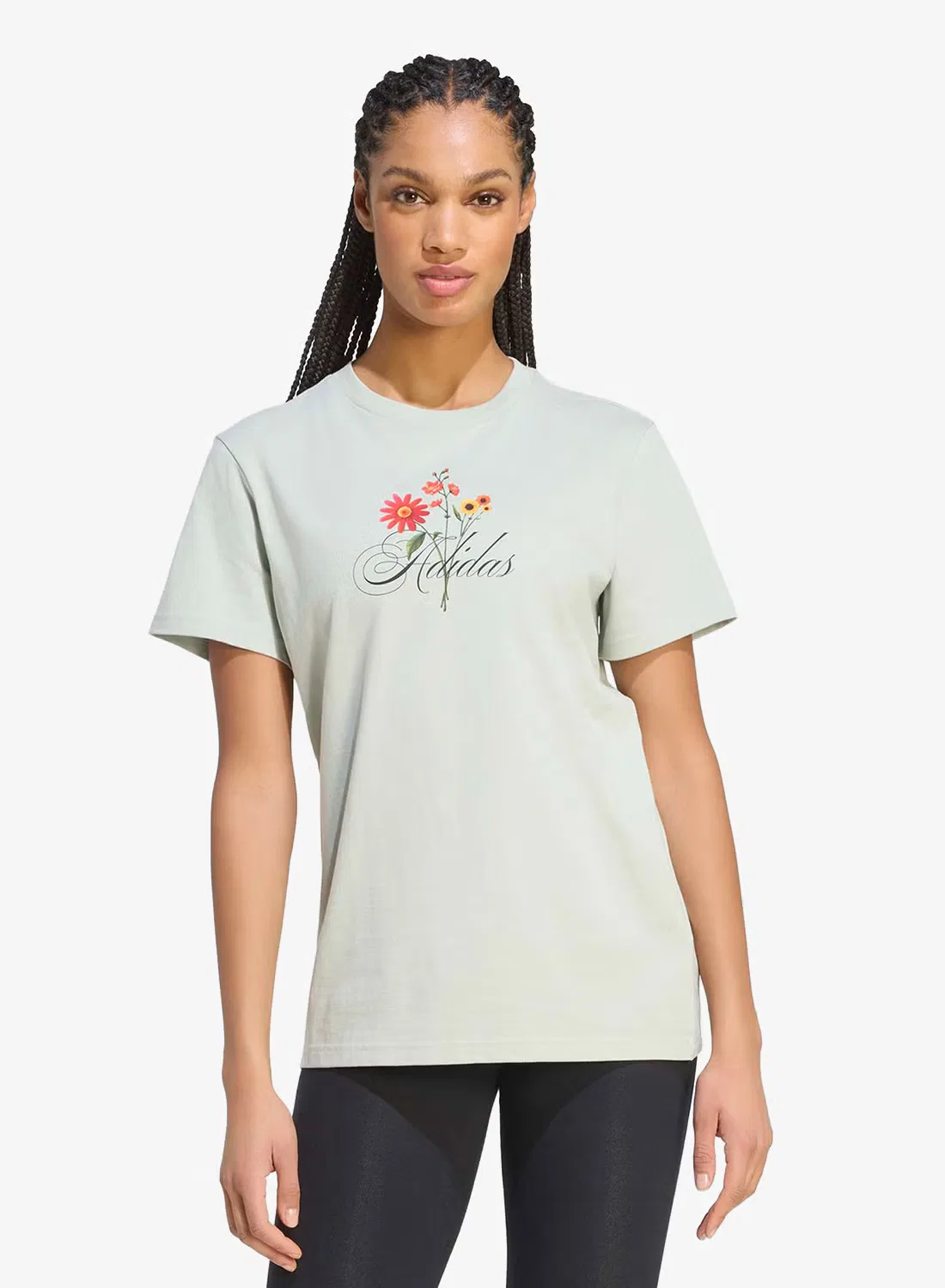 Футболка с принтом Floral Loose Graphic Adidas, хаки