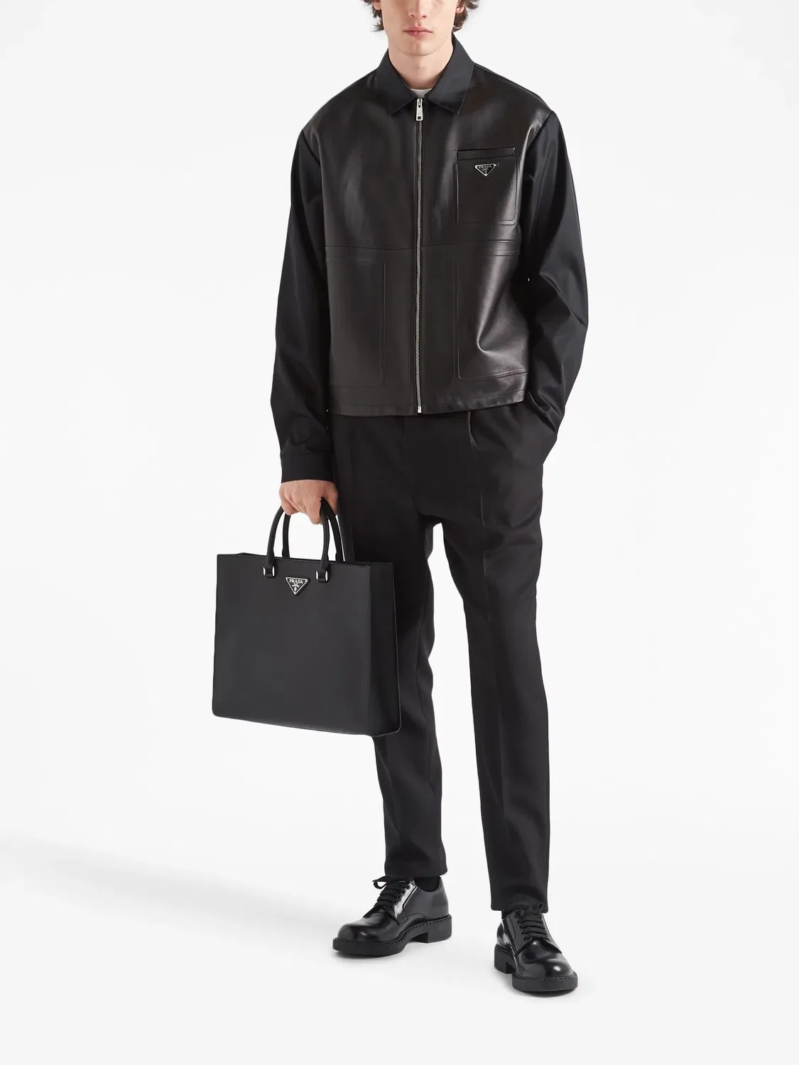 Кожаная куртка из ре-нейлона Prada, черный — фото 3