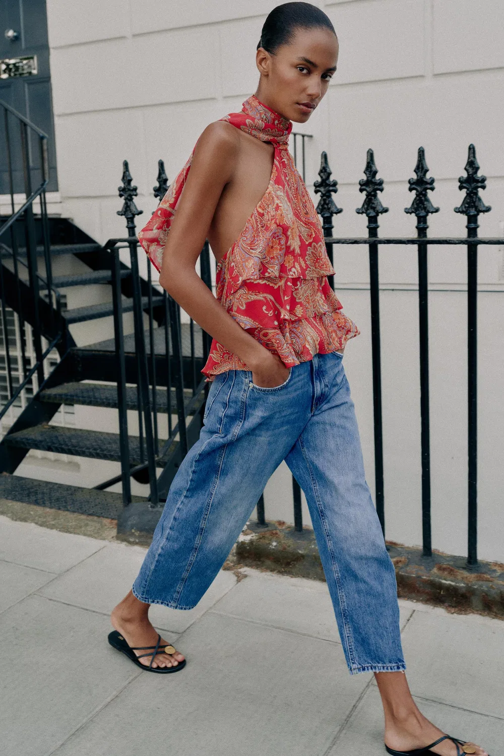 Топ с завязками на шее ZARA, Multicoloured