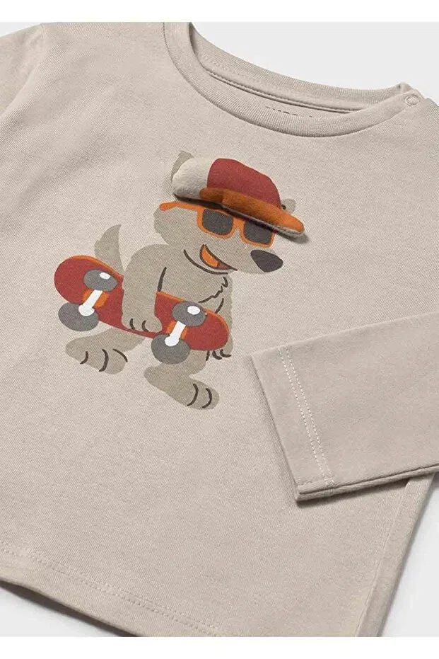 Детская футболка с длинным рукавом с принтом Winter baby boy long sleeve tshirt Mayoral, Beige — фото 2