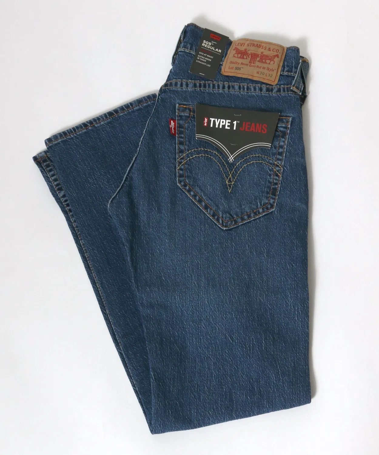 Мужские джинсы прямого кроя с эффектом поношенности Levi's 505 Regular Straight, Mid Indigo — фото 2
