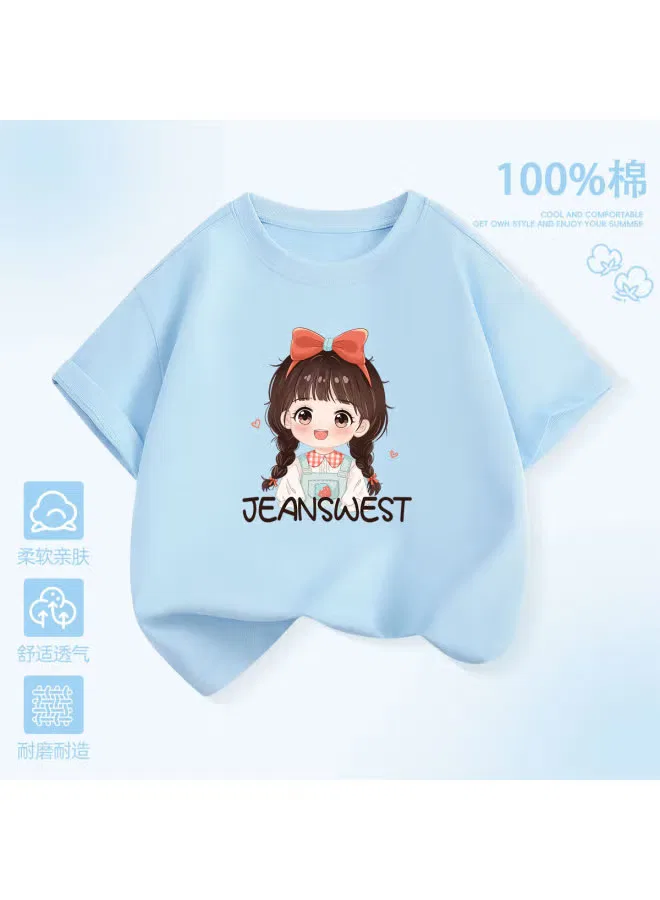 Футболка с принтом для девочек, хлопковая, Jeanswest, синяя — фото 2