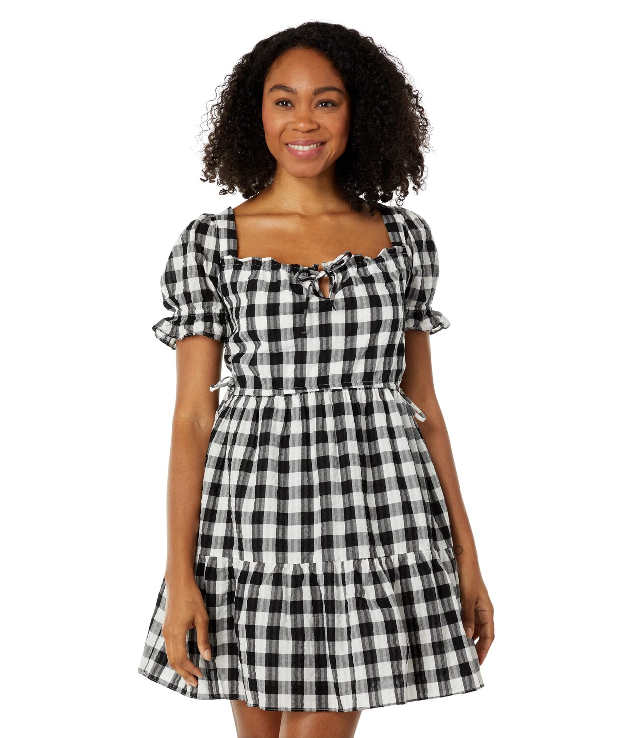 

Платье Madewell, Square-Neck Tiered Mini Dress in Gingham Seersucker