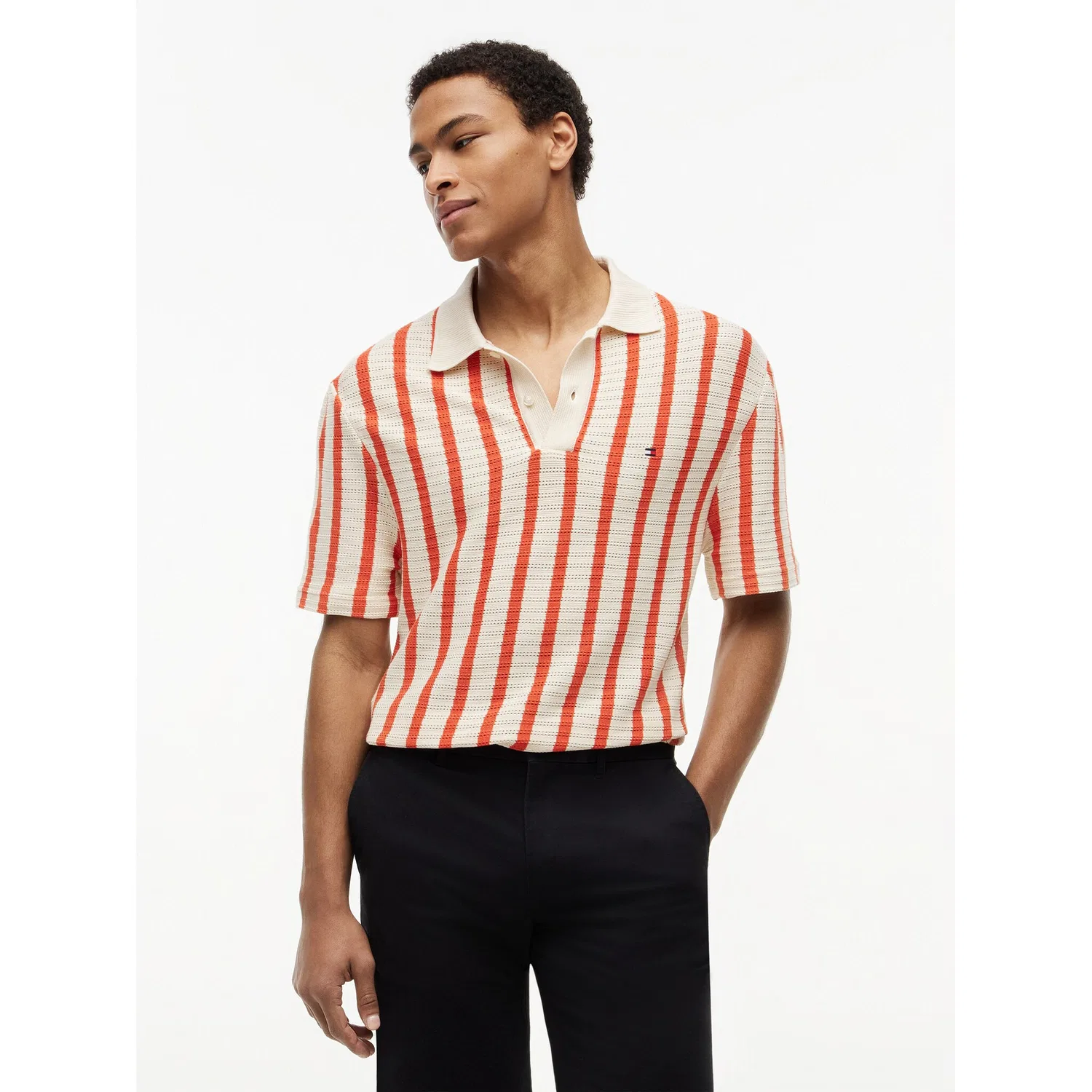 Мужское поло из сетчатого трикотажа Tommy Hilfiger, Muslin/Brilliant Orange