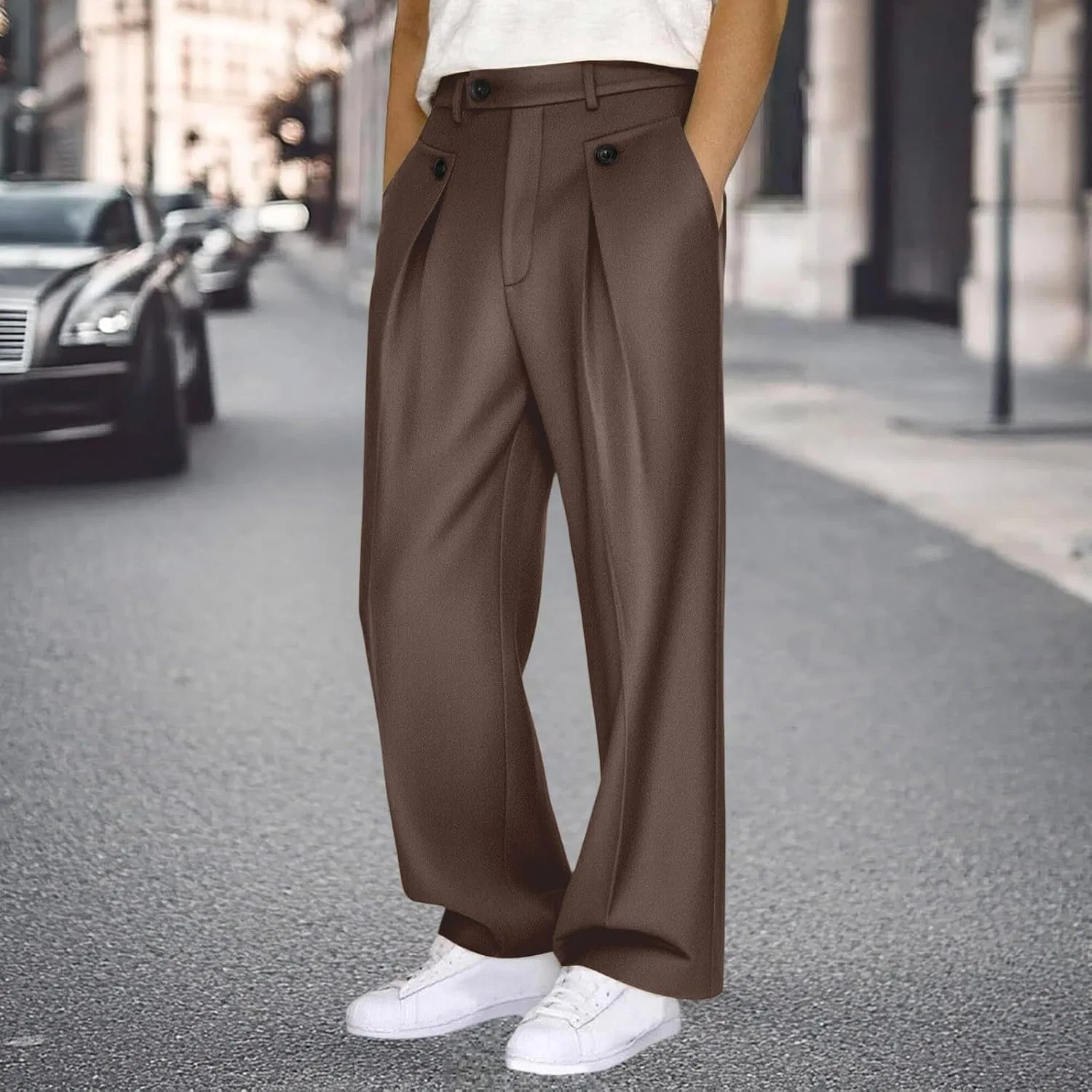 Мужские брюки свободного кроя с широкими штанинами Brown — фото 2