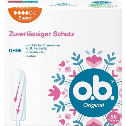 

Ob Original Super Тампоны с технологией StayDry и изогнутыми бороздками, 56 шт. O.B