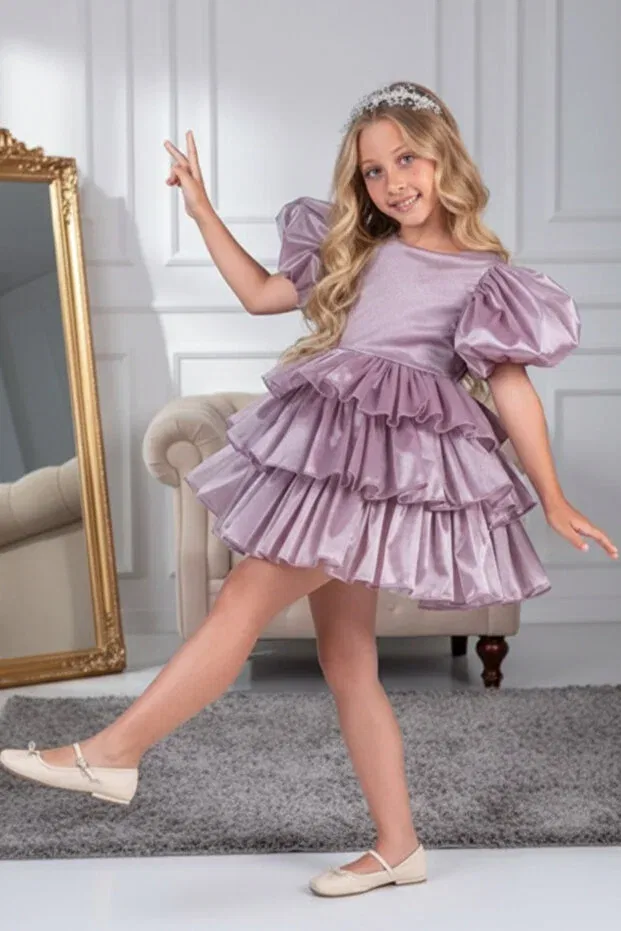 Детское платье для девочек с принтом Dream Model Crowned Tailed Lilac Children's Evening Dress Kids Aby230 Abiyekids, Lilac — фото 4