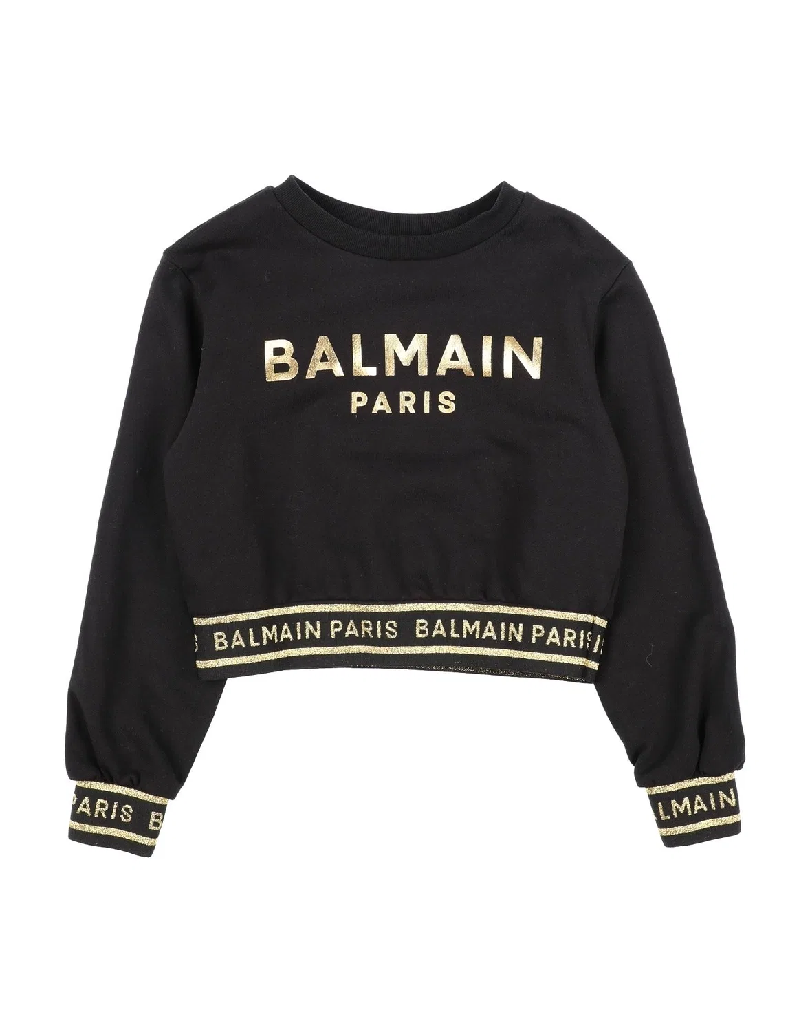 Детская толстовка из французского терри с металлическим принтом Balmain, черный