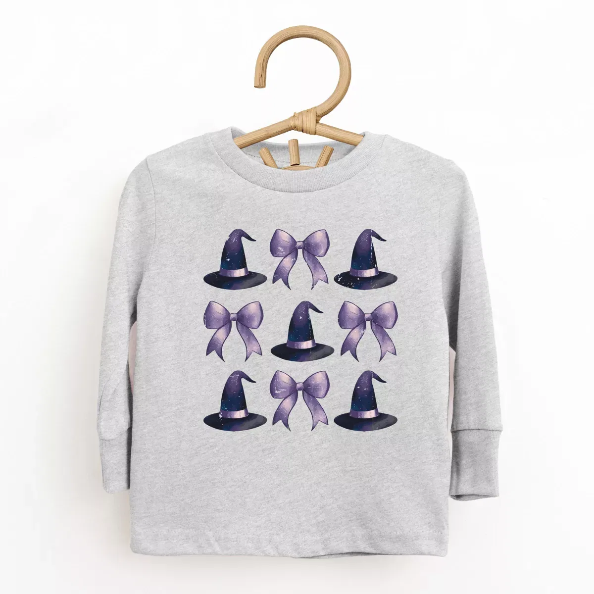 Детское футболка с длинным рукавом с принтом Coquette Witch Hat Collage The Juniper Shop, Heather Grey — фото 2
