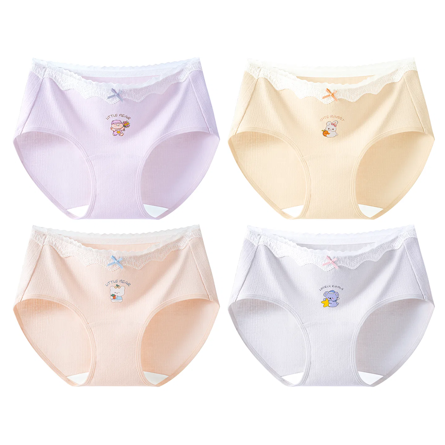 Детские трусы для девочек с принтом Красная фасоль 4 шт, Red bean, Taro Purple+Mist Blue+Orange Pink+Milk Yellow