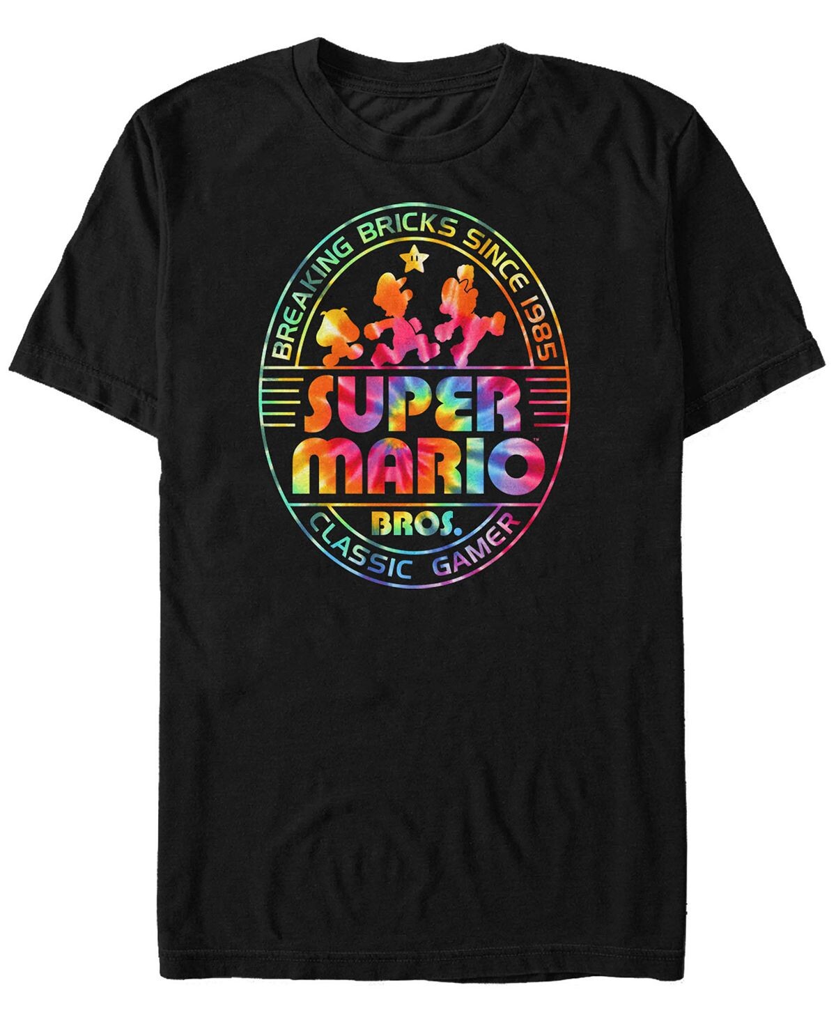 

Мужская футболка с коротким рукавом nintendo super mario rainbow tie-dye breaking bricks Fifth Sun, черный
