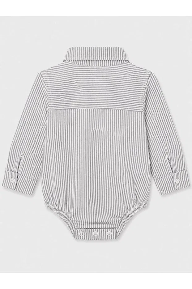 Детская рубашка для мальчиков с длинным рукавом IsyiS baby boy striped snap button shirt Outlet, Gray — фото 3