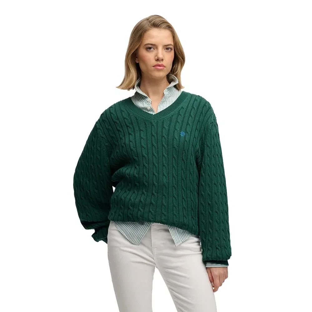 Свитер Oversized Cable V-neck Superdry, зеленый