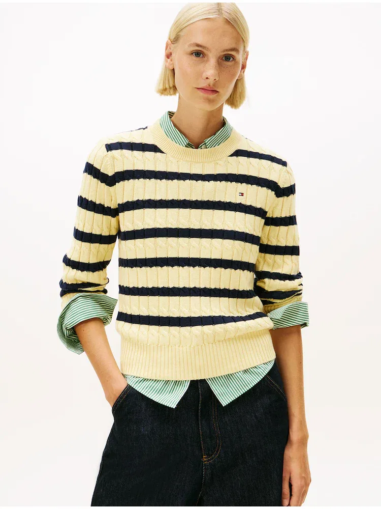 Свитер с кабельным узором и круглым вырезом TOMMY HILFIGER, Lemon